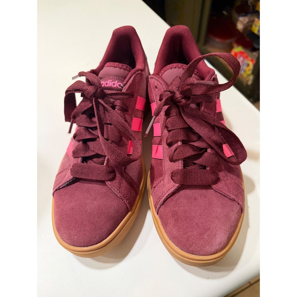 Adidas Grand Court 2.0 Maroon Pink Suede Gum Sole Sneakers Womens 10